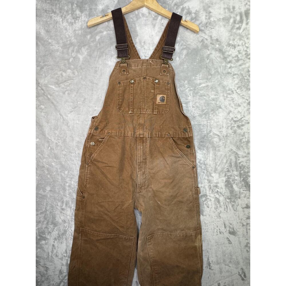 Carhartt Overalls Mens 34x30 Brown Duck Canvas Bib Workwear Construction R06 - Picture 3 of 9
